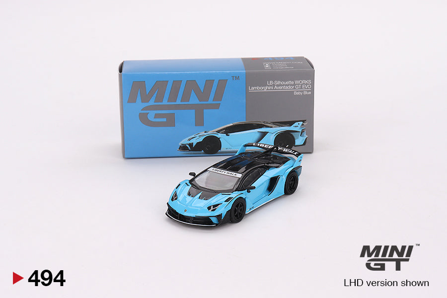 1:64 Mini GT #494 Lamborghini LB-Silhouette WORKS Aventador GT EVO Baby Blue Limited Edition mgt00494