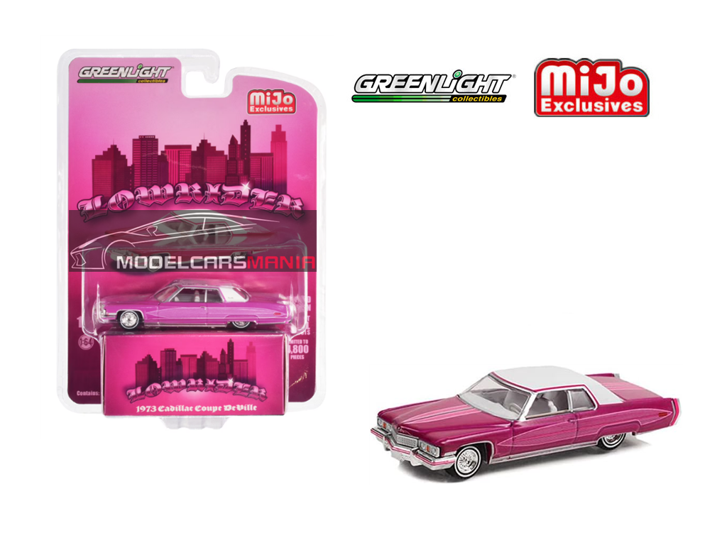 1/64 Greenlight Lowrider 1973 Cadillac Coupe Deville Pink With White Top Limited Edition 51466
