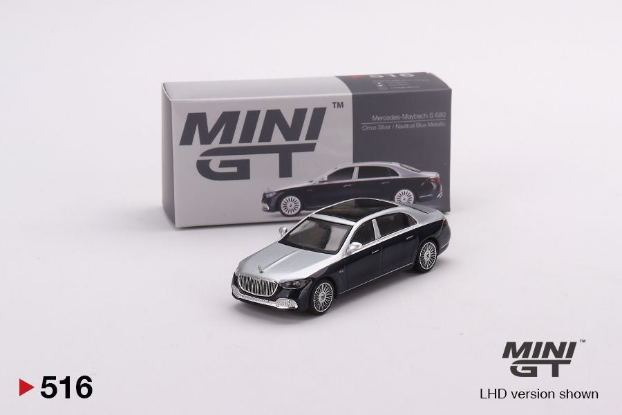 1/64 Mini GT #516 Mercedes-Maybach S680 Cirrus Silver / Nautical Blue metallic Limited Edition mgt00516