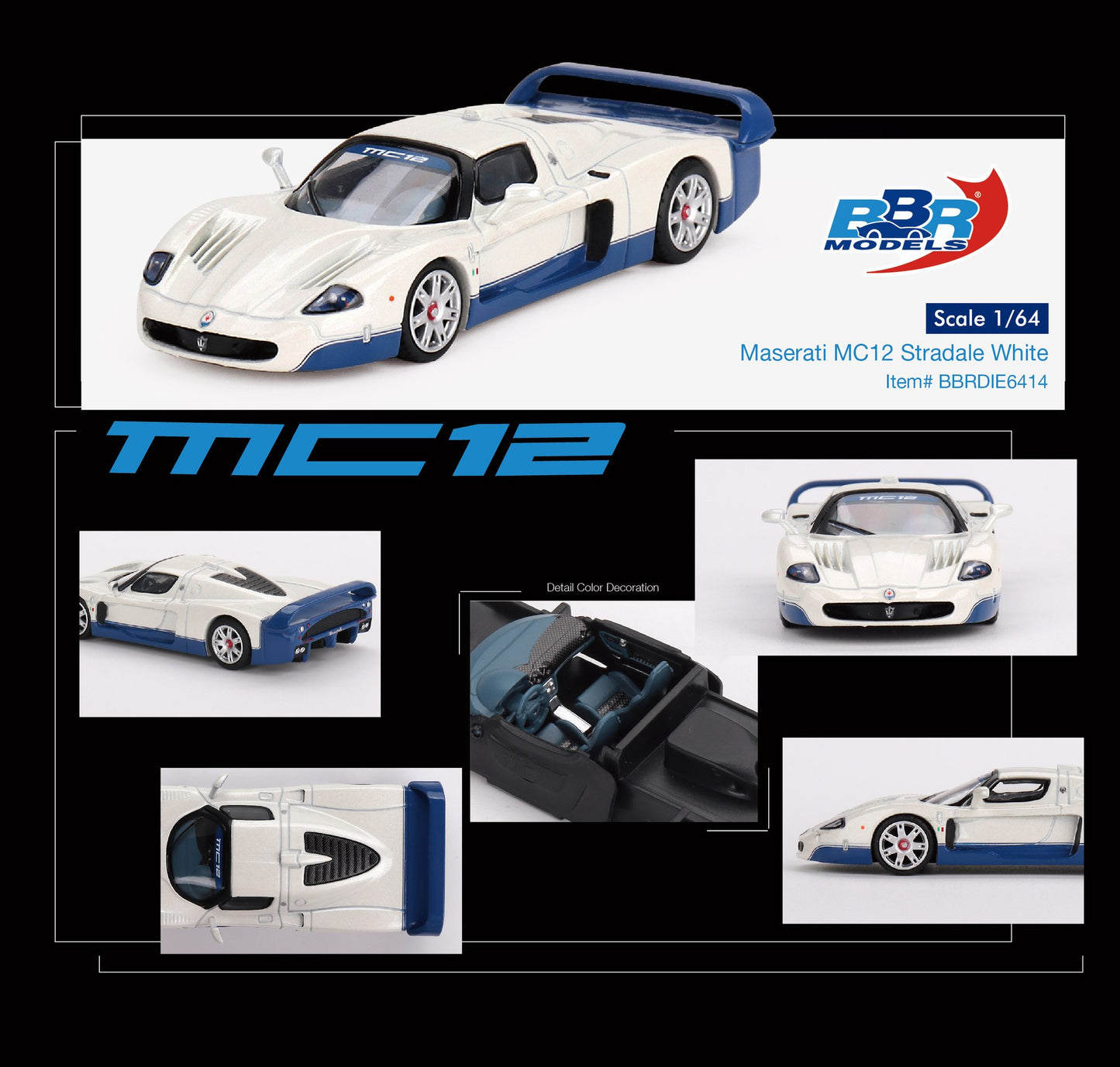 1/64 BBR Models Maserati MC12 Stradale White BBRDIE6414