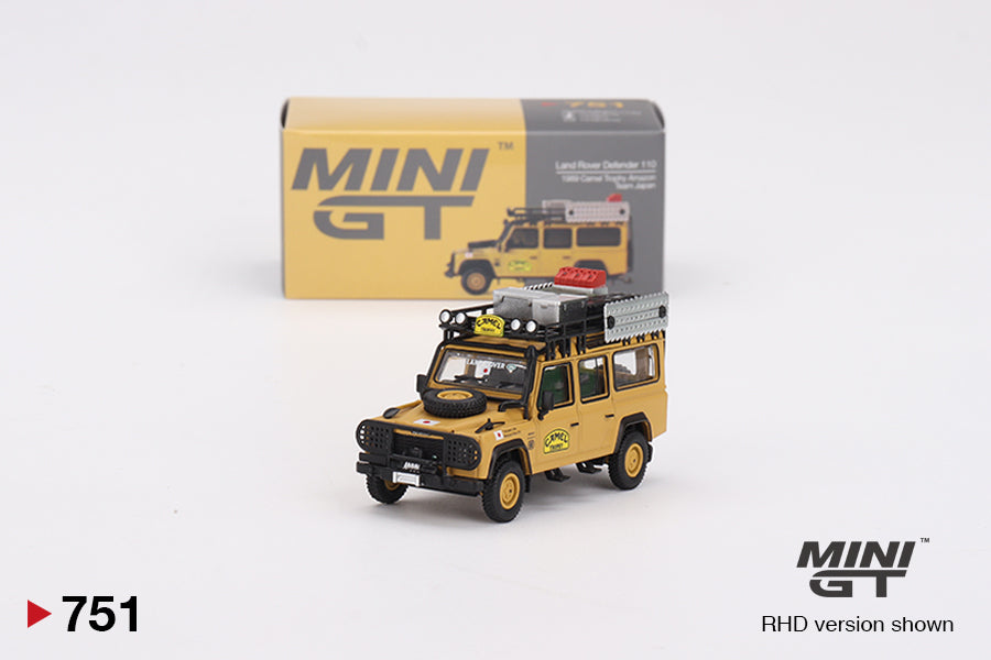 1/64 Mini GT #751 Land Rover Defender 110 1989 Camel Trophy Amazon Team Japan Limited Edition mgt00751