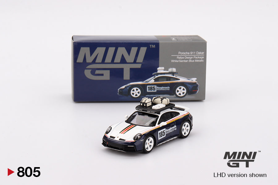 1/64 Mini GT #805 Porsche 911 Dakar Rallye Design Package White/Gentian Blue Metallic Limited Edition mgt00805