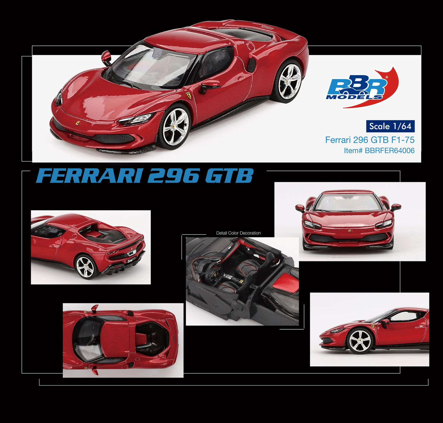 1/64 BBR Models Ferrari 296 GTB Rosso Imola Limited Edition BBRFER64006