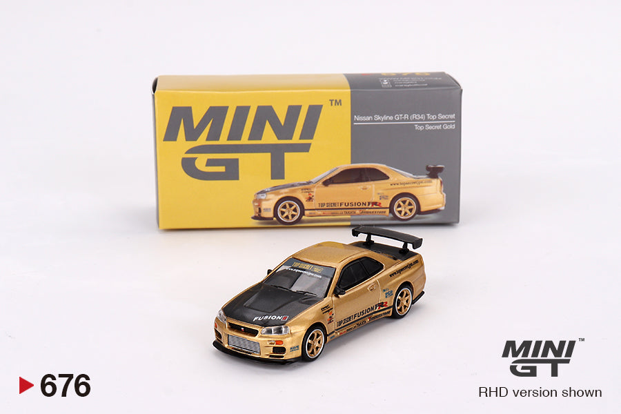 1:64 Mini GT#676 Nissan Skyline GT-R (R34) Top Secret Gold Japan Exclusive Limited Edition MGT00676