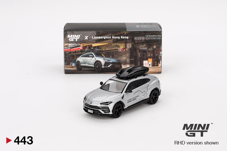 1:64 Mini GT #443 Lamborghini Urus “UNLOCK ANY ROAD HONG KONG” Hong Kong Exclusives Limited Edition MGT00443