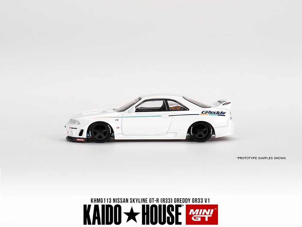 1/64 Kaido House x Mini GT Nissan Skyline GT-R (R33) Greddy GR33 V1 – White Limited Edition KHMG113 SEALED