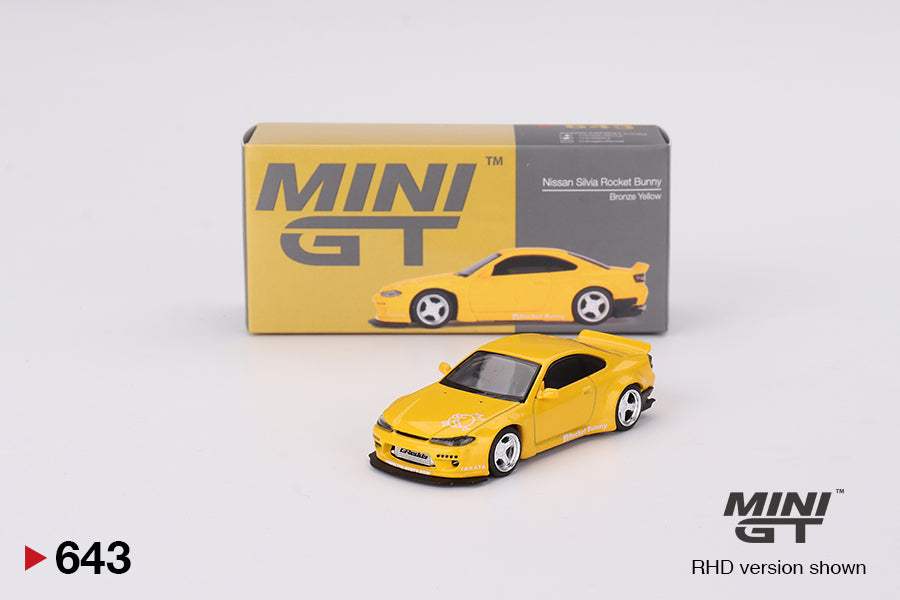 1:64 Mini GT #643 Nissan Silvia (S15) Rocket Bunny Bronze Yellow Limited Edition MGT00643