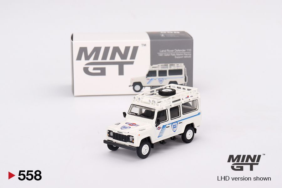 1:64 Mini GT #558 Land Rover Defender 110 1991 Safari Rally Martini Racing Support Vehicle Limited Edition mgt00558