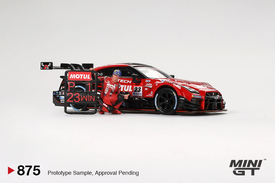 1:64 Mini GT #875 Nissan GT-R NISMO #23 “MOTUL AUTECH GT-R 2021” SUPER GT SERIES Suzuka winner W/ Matsuda Figure Limited Edition mgt00875
