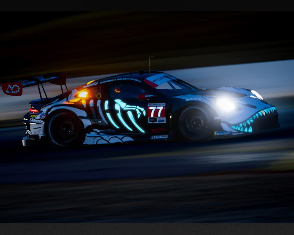 Pre-Order | 1:64 Mini GT #1436 Porsche 911 GT3 R (992) #77 AO Racing “Skeleton Rexy” 2026 IMSA Petit Le Mans – (Glow in the Dark) Limited Edition MGT01436