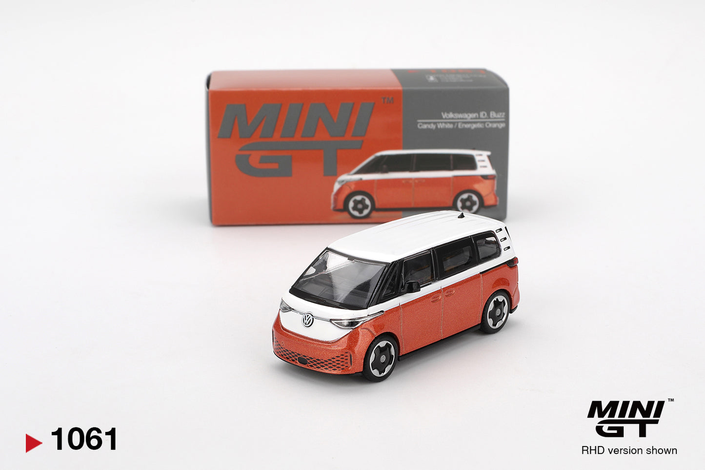 1:64 Mini GT #1061 Volkswagen ID.Buzz Candy White / Energetic Orange Limited Edition mgt01061