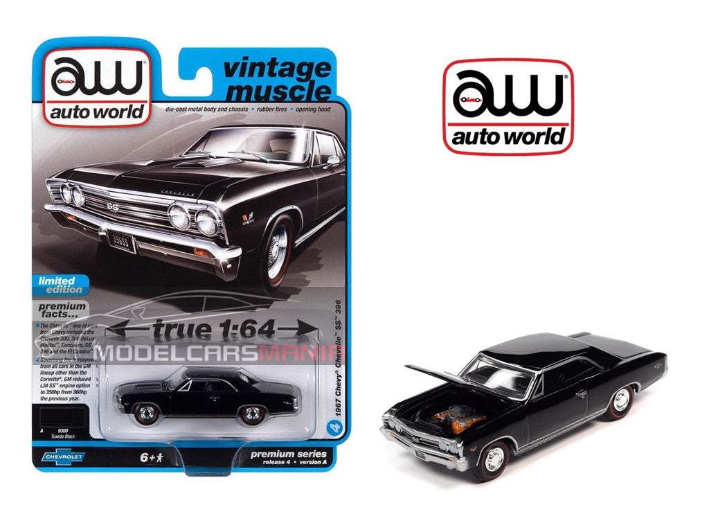 1/64 Auto World 1967 Chevrolet Chevelle SS 396 Tuxedo Black Limited Edition AWSP116-24A