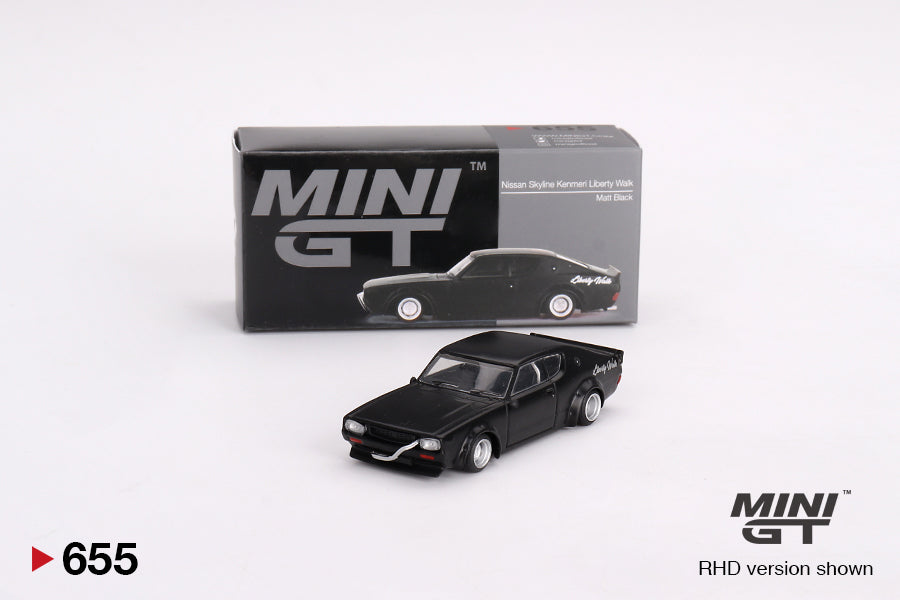 1:64 Mini GT #655 Nissan Skyline Kenmeri Liberty Walk Matt Black Limited Edition MGT00655