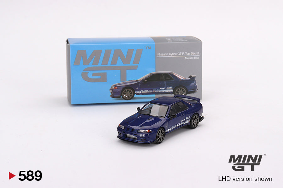 1/64 Mini GT #589 Nissan Skyline GT-R Top Secret VR32 – Blue Metallic – RHD Limited Edition mgt00589