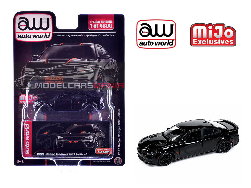 1/64 Auto World 2021 Dodge Charger SRT Hellcat Custom Black Limited 3,600 pieces CP8085