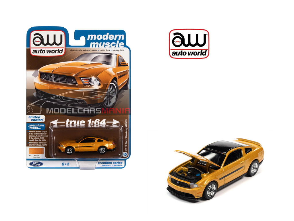 1/64 Auto World Premium 2015 Ford Mustang CT/CS(Yellow Blaze Tricoat w/Black GT/CS Side Stripes) AWSP112-B