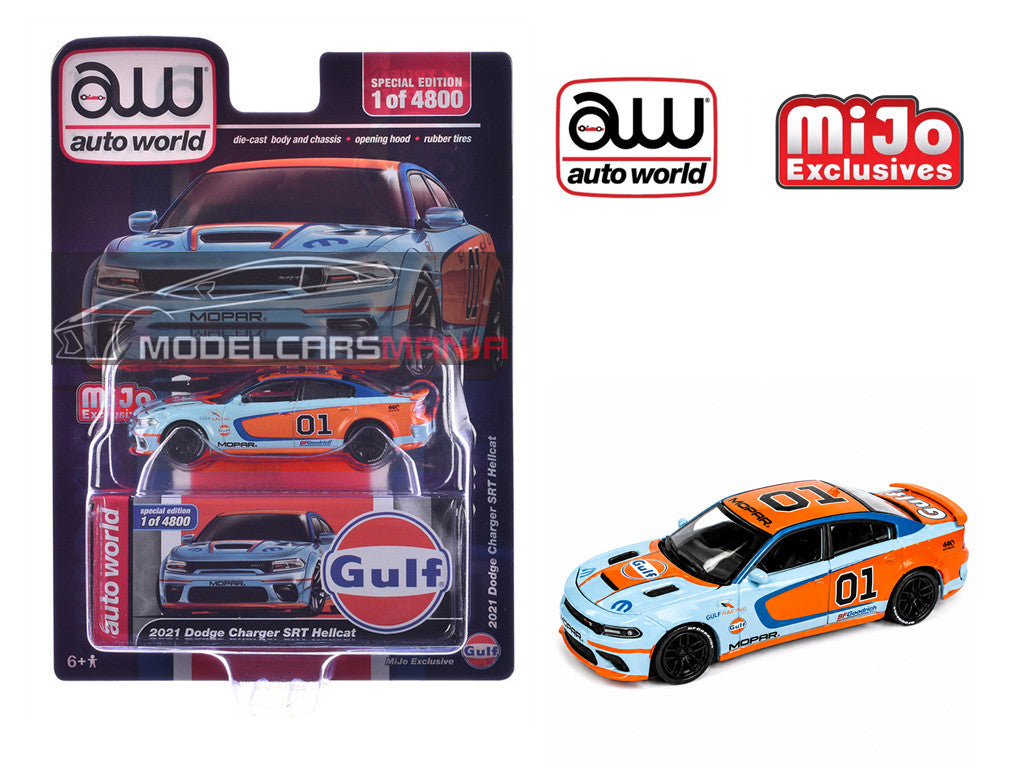 1/64 Auto World 2021 Dodge Charger SRT Hellcat Custom GULF Livery Limited 4,800 pieces CP8084