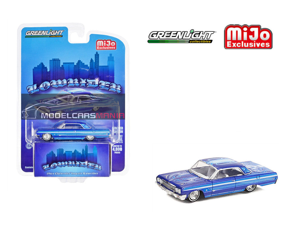 1/64 Greenlight Lowrider 1964 Chevrolet Impala SS Blue Limited Edition 51463