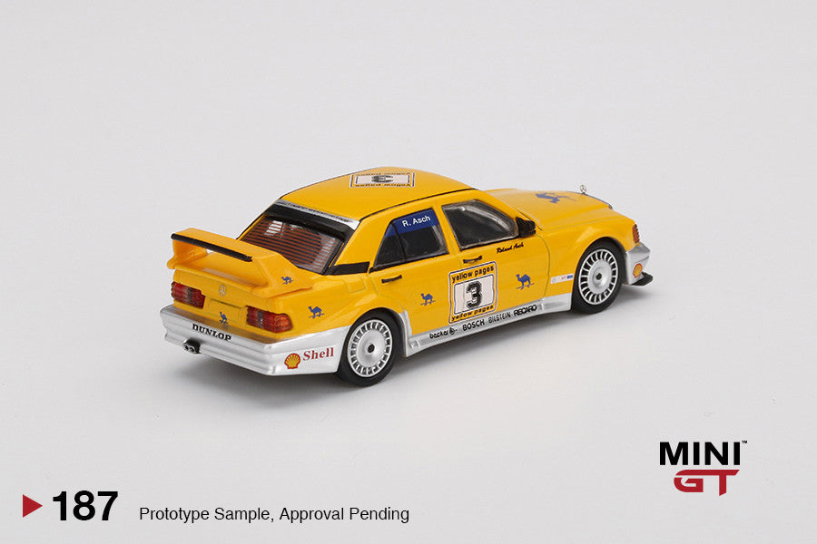 1:64 Mini GT #187 Mercedes-Benz 190E 2.5-16 Evolution II #3 "Camel" 1990 Yellow Page 200 Invitational Kyalami Limited Edition mgt00187