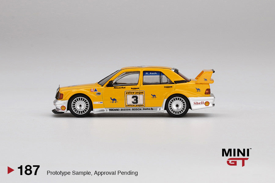 1:64 Mini GT #187 Mercedes-Benz 190E 2.5-16 Evolution II #3 "Camel" 1990 Yellow Page 200 Invitational Kyalami Limited Edition mgt00187