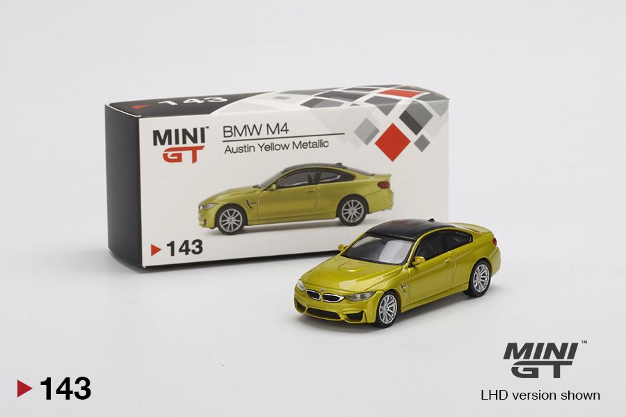 1/64 Mini GT #143 BMW M4 (F82) Austin Yellow Metallic Limited Edition mgt00143