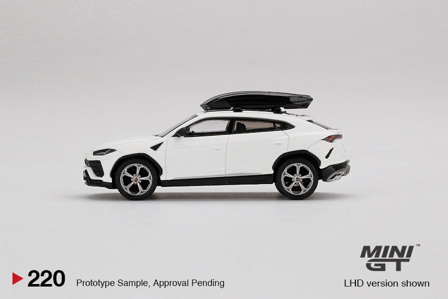 1:64 Mini GT #220 Lamborghini Urus W/ Roof Box White Limited Edition MGT00220