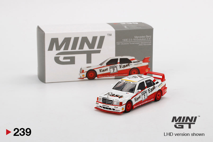 1:64 Mini GT#239 Mercedes-Benz 190E 2.5-16 Evolution II #7 "East" 1991 DTM Limited Edition mgt00239