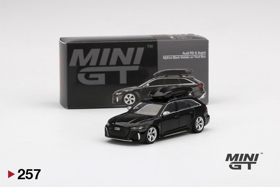 1/64 Mini GT #257 Audi RS6 Avant (Mythos Black) with Roof Box Limited Edition mgt00257