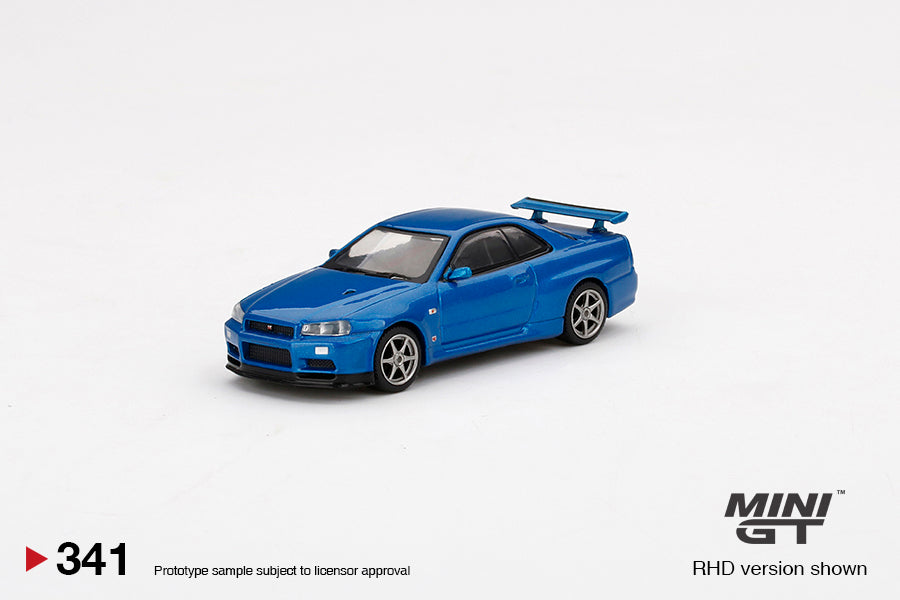 1:64 Mini GT #341 Nissan Skyline GT-R (R34) V-Spec II Bayside Blue Limited Edition MGT00341