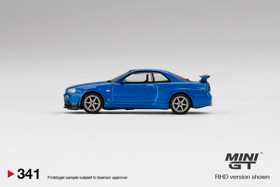 1:64 Mini GT #341 Nissan Skyline GT-R (R34) V-Spec II Bayside Blue Limited Edition MGT00341