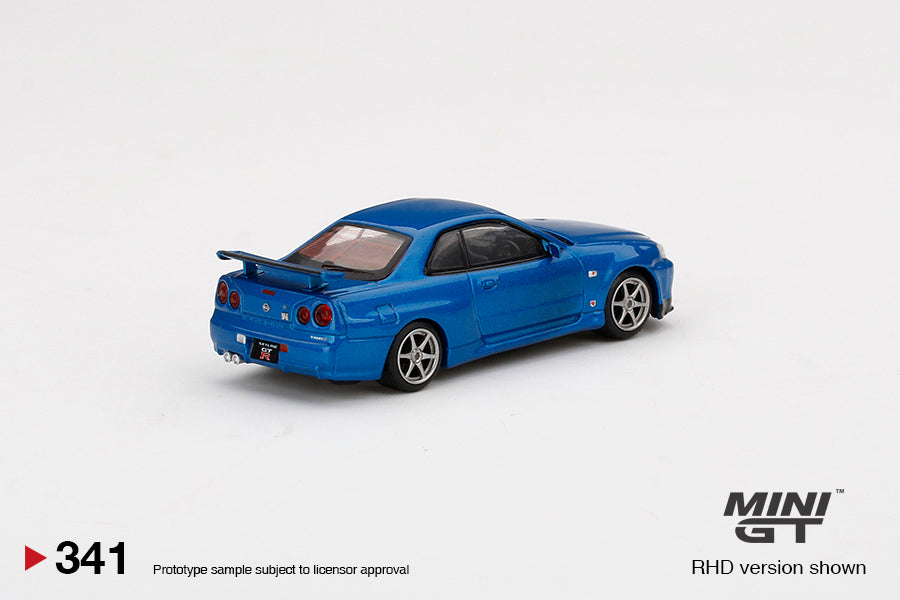 1:64 Mini GT #341 Nissan Skyline GT-R (R34) V-Spec II Bayside Blue Limited Edition MGT00341