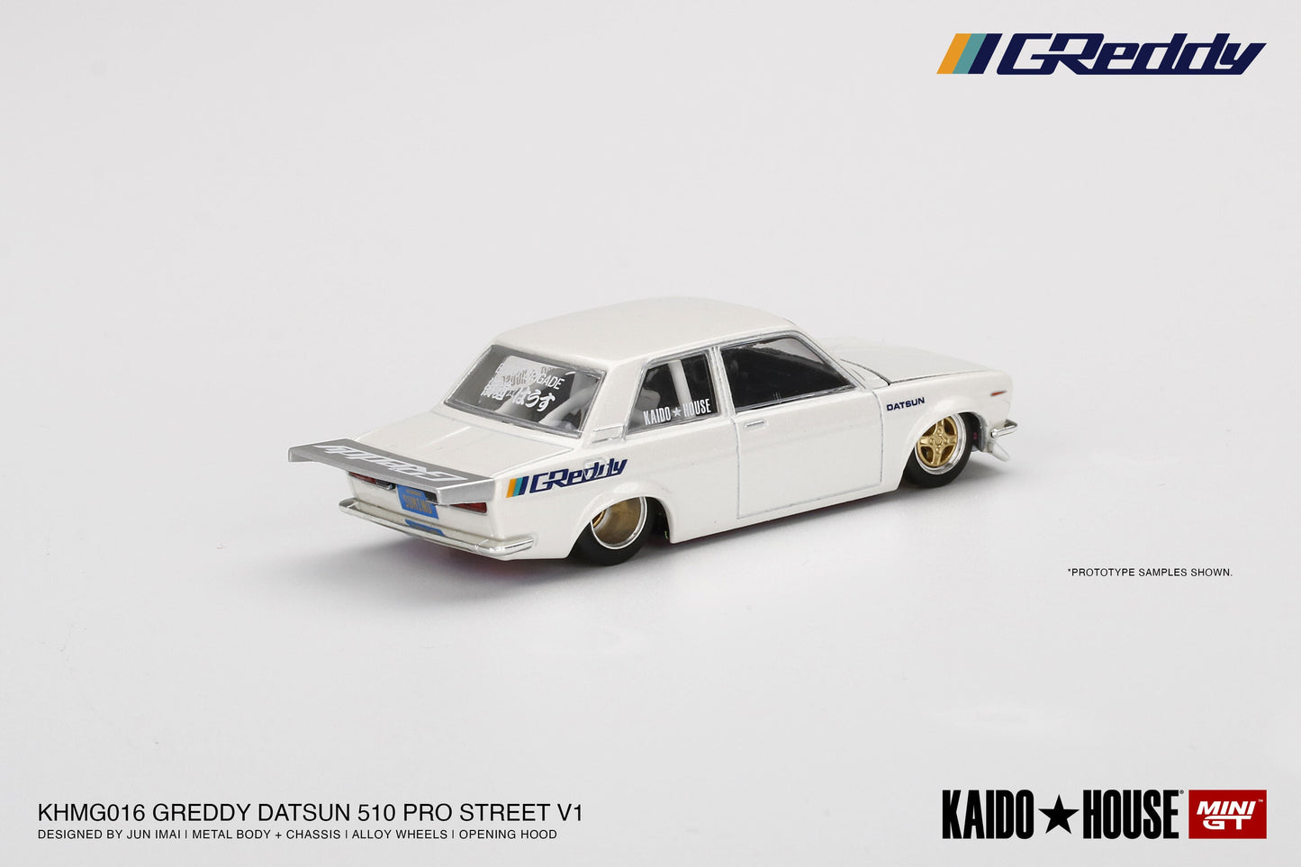 1/64 Kaido House x Mini GT Datsun 510 Pro Street GREDDY Pearl White Limited Edition KHMG016 (SEALED)