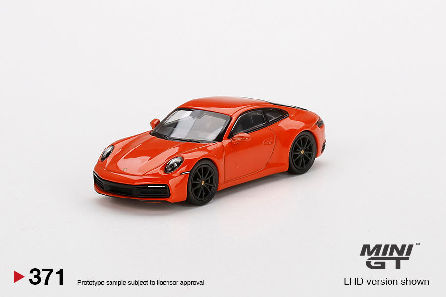 1:64 Mini GT #371 Porsche 911 (992) Carrera 4S Lava Orange Limited Edition MGT00371