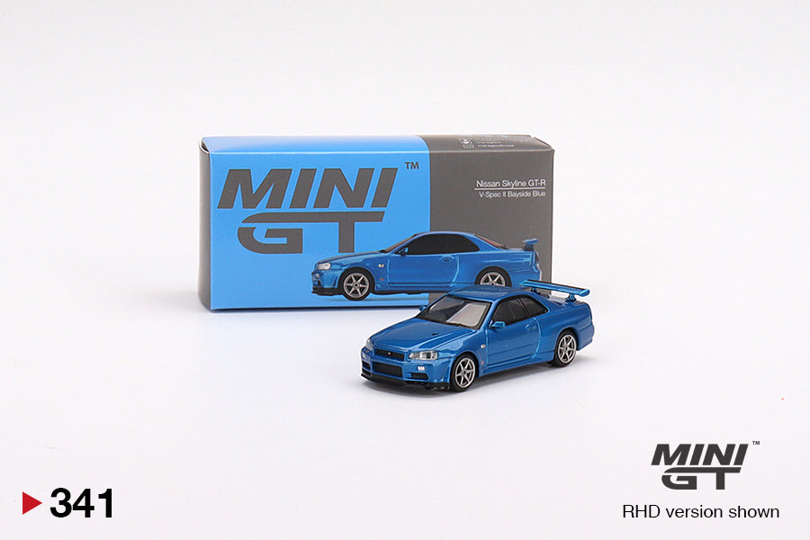 1:64 Mini GT #341 Nissan Skyline GT-R (R34) V-Spec II Bayside Blue Limited Edition MGT00341