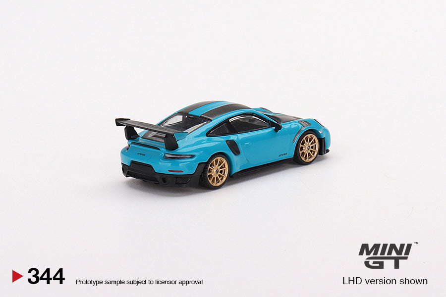 1/64 Mini GT #344 Porsche 991 GT2 RS Weissach Package Miami Blue Limited Edition mgt00344