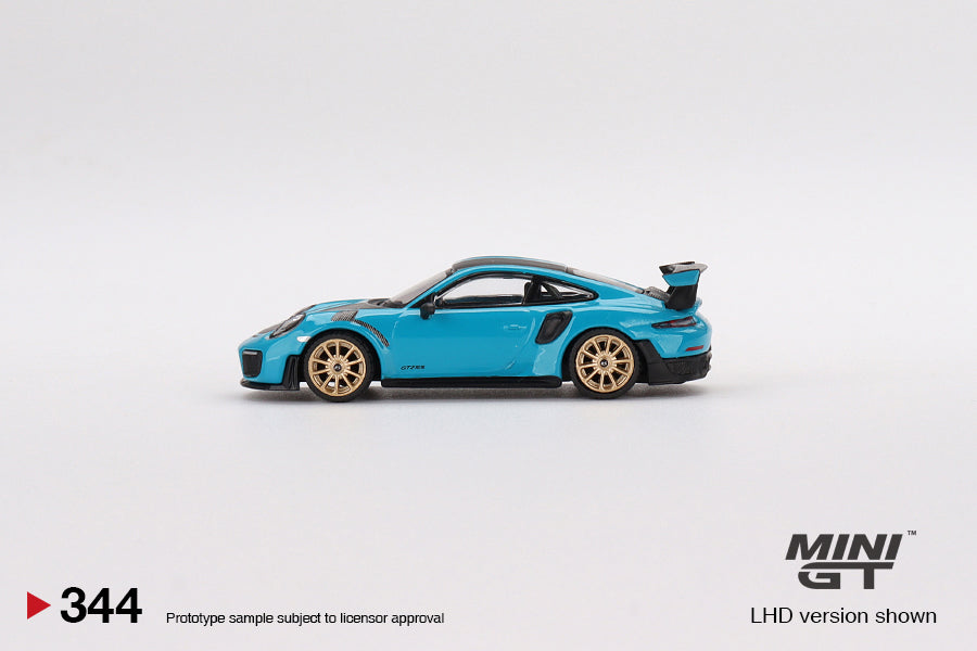1/64 Mini GT #344 Porsche 991 GT2 RS Weissach Package Miami Blue Limited Edition mgt00344