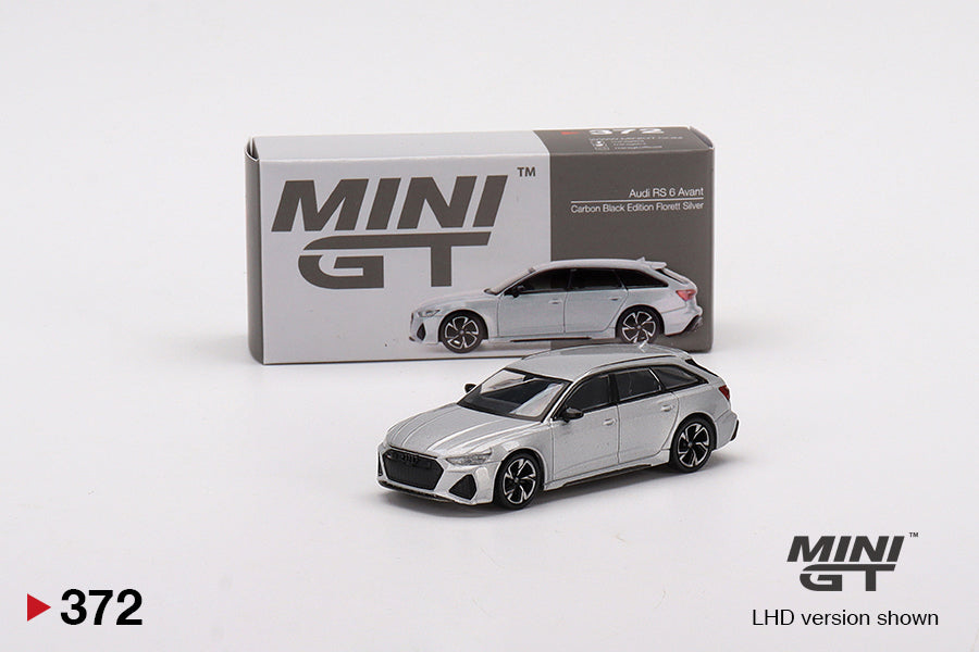 1:64 Mini GT #372 Audi RS 6 Avant Carbon Black Edition Florett Silver Limited Edition mgt00372
