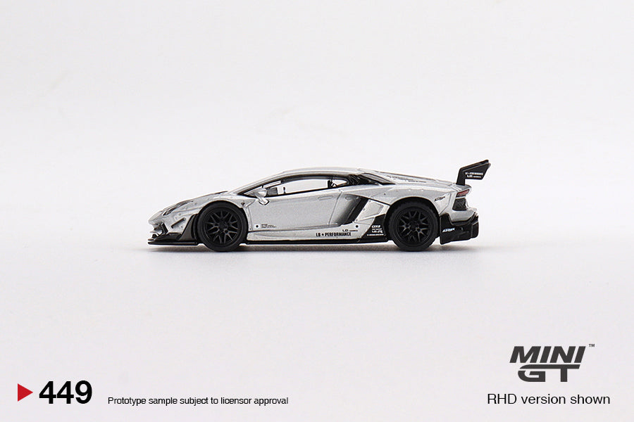 Mini GT 1:64 #449 LB★WORKS Lamborghini Aventador Matt Silver Limited Edition mgt00449