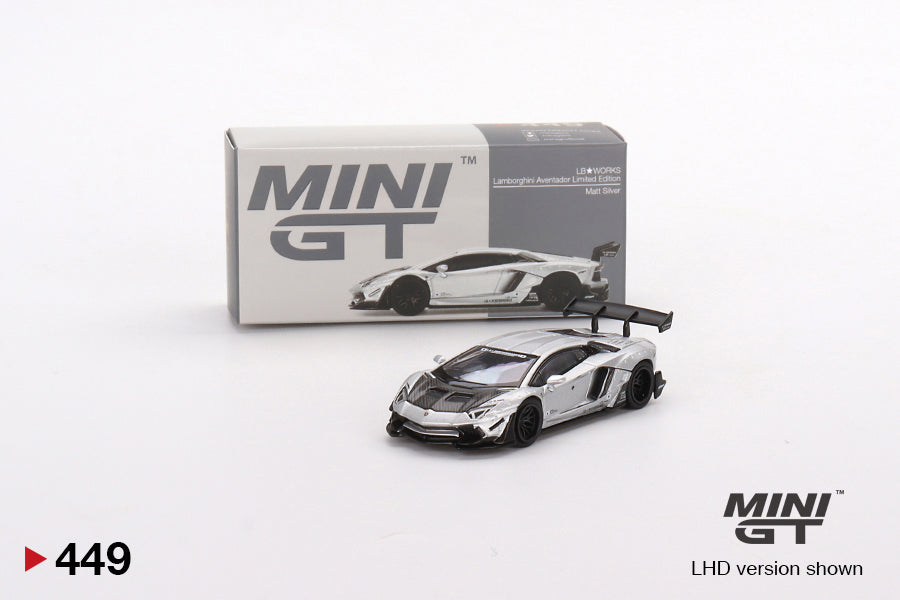 Mini GT 1:64 #449 LB★WORKS Lamborghini Aventador Matt Silver Limited Edition mgt00449
