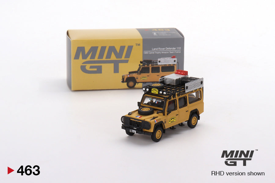 1:64 Mini GT #463 Land Rover Defender 110 1989 Camel Trophy Amazon Team France Limited Edition MGT00463