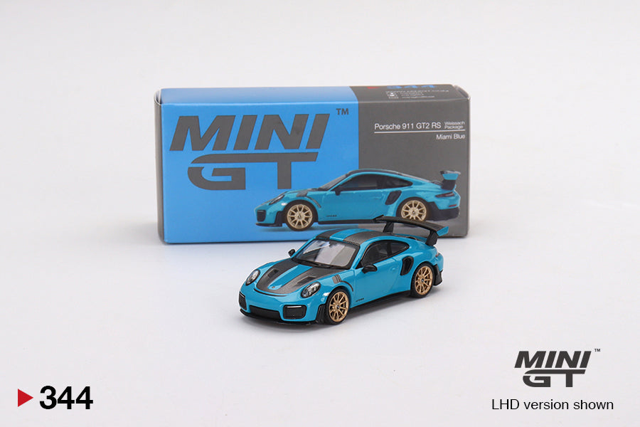 1/64 Mini GT #344 Porsche 991 GT2 RS Weissach Package Miami Blue Limited Edition mgt00344