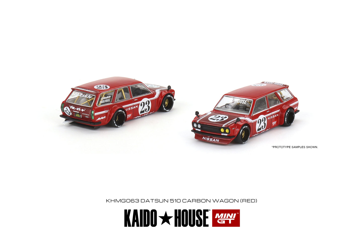 1/64 Kaido House x Mini GT Datsun KAIDO 510 Wagon CARBON FIBER V2 – Red Limited Edition KHMG063 SEALED