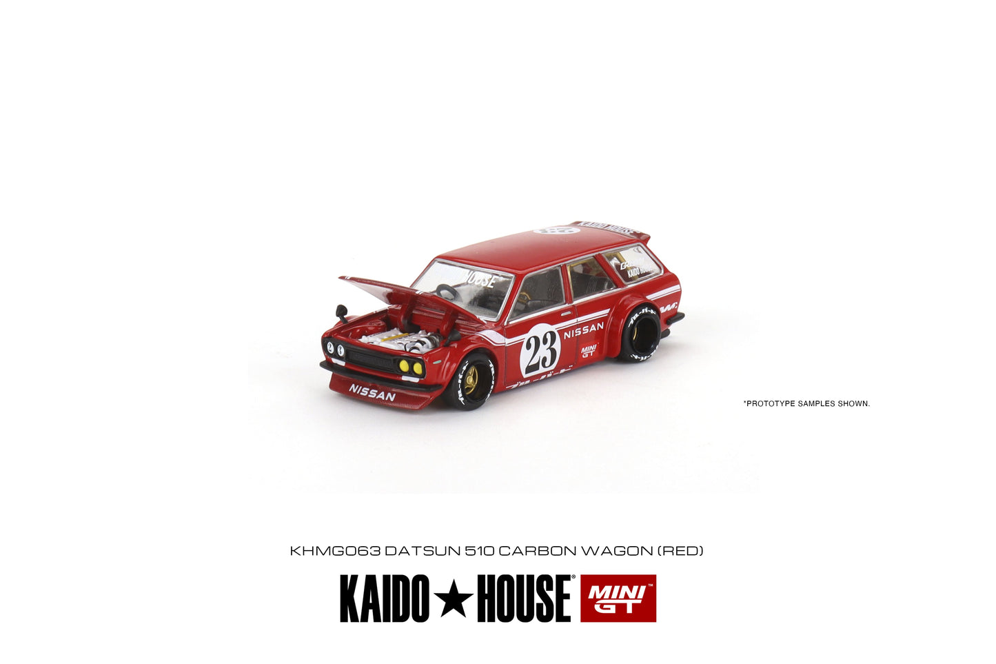1/64 Kaido House x Mini GT Datsun KAIDO 510 Wagon CARBON FIBER V2 – Red Limited Edition KHMG063 SEALED