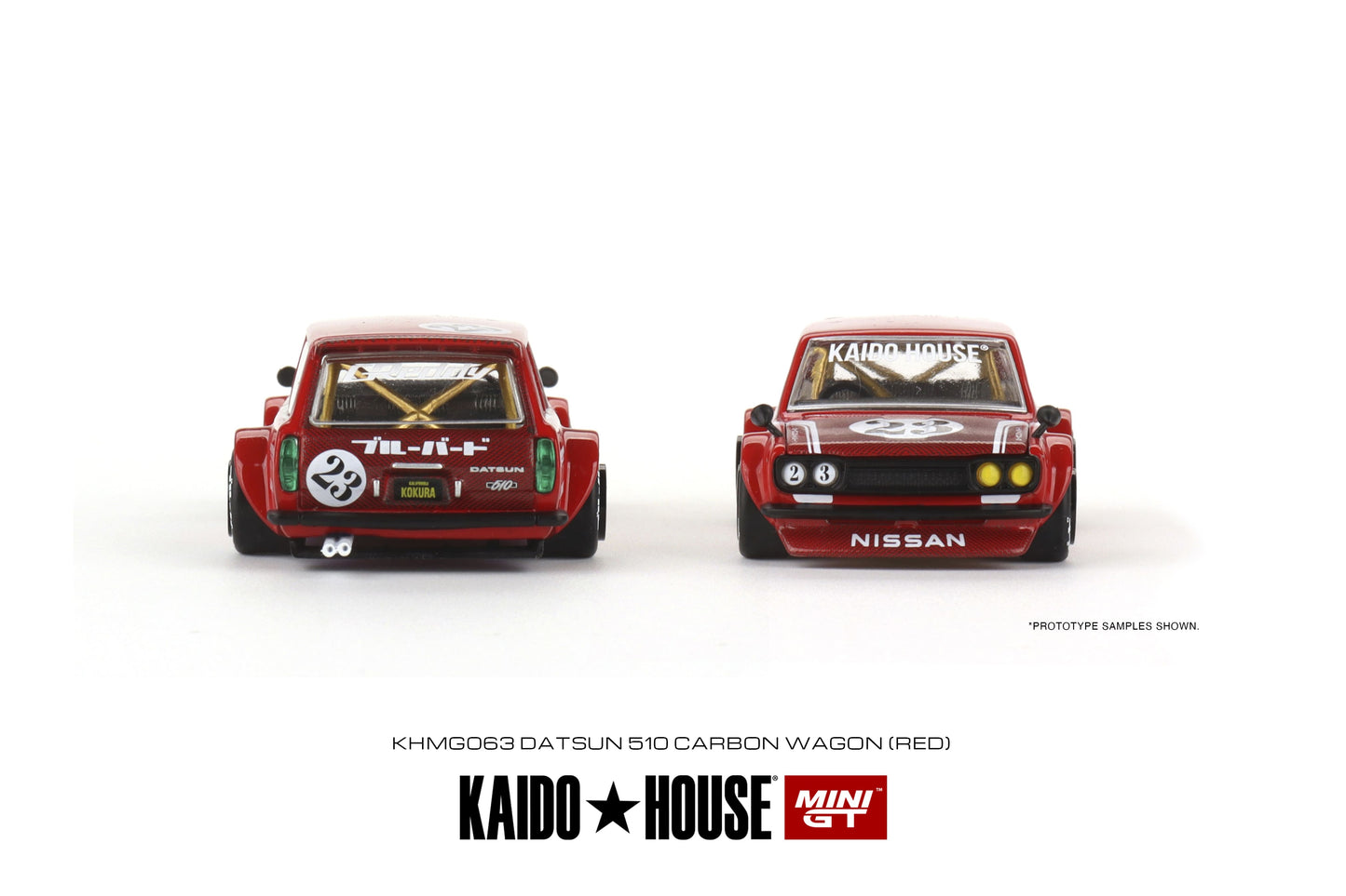1/64 Kaido House x Mini GT Datsun KAIDO 510 Wagon CARBON FIBER V2 – Red Limited Edition KHMG063 SEALED