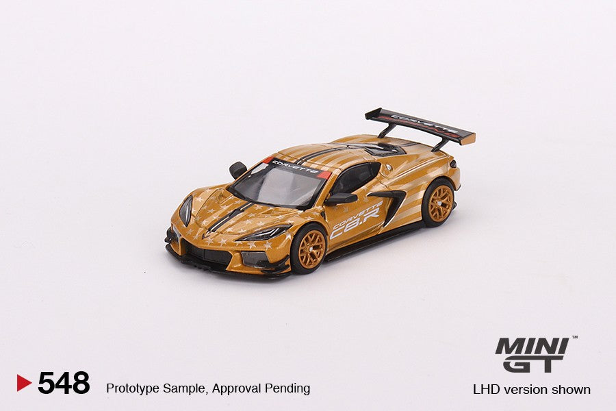 1:64 Mini GT #548 Chevrolet Corvette C8.R Stars & Stripes 2023 Gold Silver Limited 4,800 Pieces Worldwide MGT00548