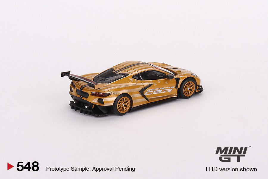 1:64 Mini GT #548 Chevrolet Corvette C8.R Stars & Stripes 2023 Gold Silver Limited 4,800 Pieces Worldwide MGT00548