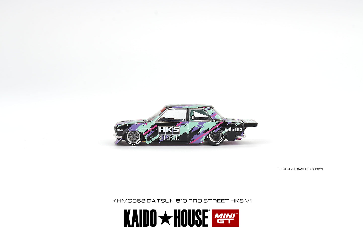 1/64 Kaido House x Mini GT Datsun 510 Pro Street HKS V1 – Black Green Limited Edition KHMG068 Sealed