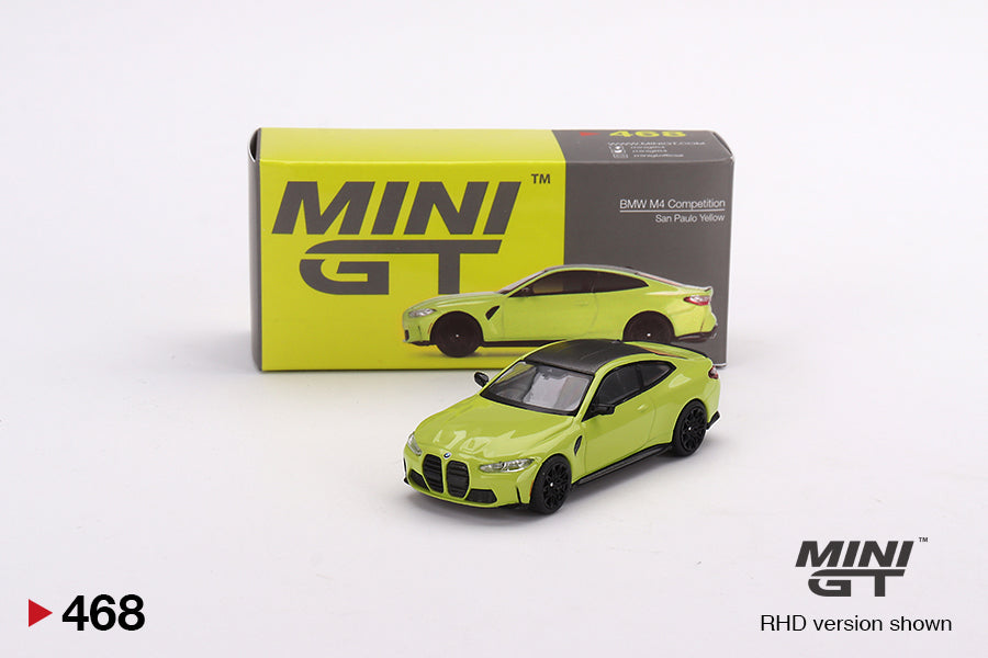 1:64 Mini GT #468 BMW M4 Competition (G82) San Paulo Yellow Limited Edition MGT00468