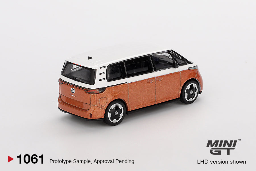 1:64 Mini GT #1061 Volkswagen ID.Buzz Candy White / Energetic Orange Limited Edition mgt01061