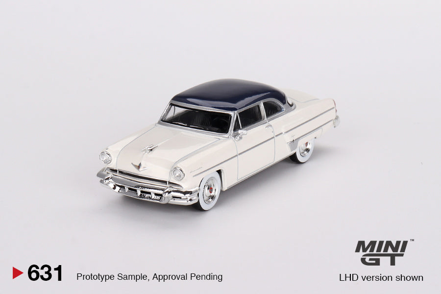 1/64 Mini GT #631 Lincoln Capri 1954 – Arctic White / Atlantic Blue Limited Edition mgt00631